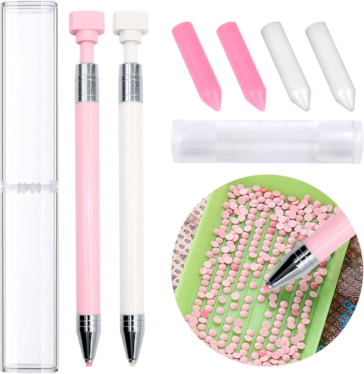 2-Pc Diamond Painting Wax Pens with Refillable Glue, Pink and White